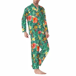 Klassisk tropisk blommig pyjama sätter röda frs varma sömnkläder män lg-leve casual löst sovrum 2 stycken nattkläder plus storlek l7ps#