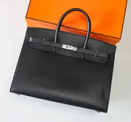 Mann schwarze Leder -Totes 40 cm Luxushandtaschen -Designer -Tasche extra großer Größe vollständig handgefertigte Qualitätsbox Leder Faste Lieferung