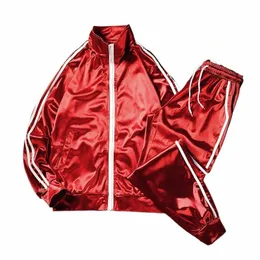 Hip Hop Mens Casual Training Trainingsanzug Streetwear Fi Zwei Stück Set Stehkragen Zip Bomber Jacke Elastische Taille Jogginghose 617J #