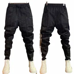 Erkekler Sıradan Çizgili Pantolon Fi Street Giyim Açık Jogger Swearpants Yaz İnce Sıkı Pantolon Lüks Marka Giyim C59H#