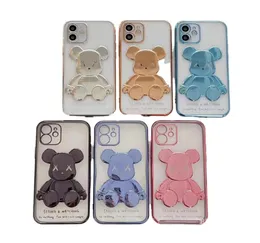 Para iphone 13 12 11 pro xs max x xr 8 7 plus casos de telefone banhado urso boneca dos desenhos animados bonito celular capa protetora móvel brilhando 7398517