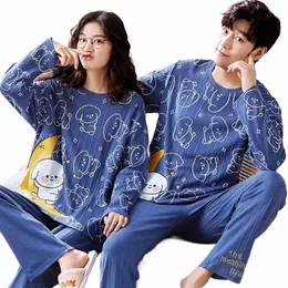 春のカップル女性のための睡眠服男性コットパジャマセットスリープトップスズボンの家の服pijama cjuntos de pijama hombre a42v＃