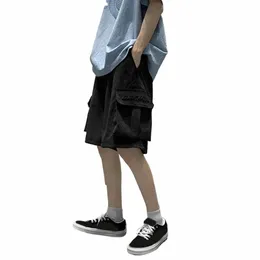 Mens Streetwear Breeches Retro Korean Harajuku Pocket Denim Hip Hop Cargo Short Pants Grunge Bermudas Jeans Shorts kläder M6TC#