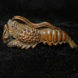 Sculptures YIZHU CULTUER ART Chinese boxwood hand carved Money lobster Figure statue netsuke desk decoration Gift Collection L 8 CM