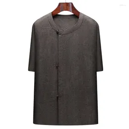 Men's T Shirts Young And Middle-Aged Xiangyun Yarn Tang Suit Clothes Summer Short Sleeve Silk Mulberry Round Neck Chinese Style Top