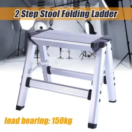 Ladders Aluminium Platform 2Step Tool Folding Ladder Maximum 150KG Load Anti Slip Safety Doublesided with Thick Stairs