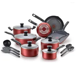 Cookware Sets Initiatives Antihaft-Set, 18-teilig, ofenfest, 350F, Töpfe und Pfannen, spülmaschinenfest, Rot