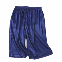 Männer Schlaf Bottoms Home Silk Satin Pyjamas Shorts Sommer Kleidung Atmungsaktive Neue Männliche Schlaf Bottoms Nachtwäsche Nachtwäsche E8dH #