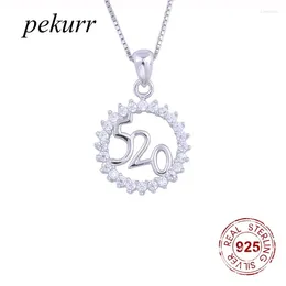 Pendants Pekurr 925 Sterling Silver CZ Round Hoop 520 Necklace For Women I Love U Meaning Circle Number Fine Jewelry Gifts