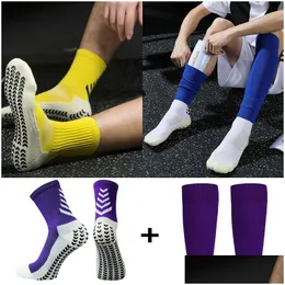 Sportsocken Ein Satz Anti-Rutsch-Fußball-Adts-Handtuch-Boden-Elastizität Fußball-Schienbeinschützer Legging Er-Schutz-Gang-Griff-Socken-Drop-Lieferung Dhlma