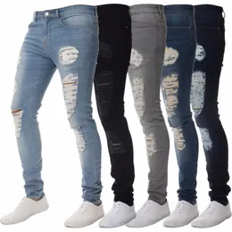 2021 Nya denim-jeans tätt passande massivt svart mörkt ljusblå färg ihåliga byxor p0l3#