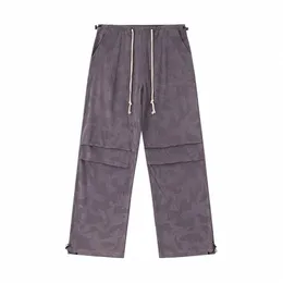 Piled Camoue Pants Mens Street Giyim Gevşek Geniş Bacak Düz Çizme Elastik Bel Jogger Pantolon Erkek Pantolon V3TZ#