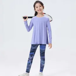 Flash Shipping New Children's Pullover Running Yoga Shark Pants Sports Quick Drying Long Sleeved Set Girl's Fiess Dance Autumn Dress