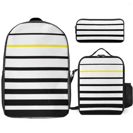 Sırt çantası siyah ve beyaz şerit 4 3 set 17 inç öğle çantası kalem firması firma paketi rahat okullar en kaliteli