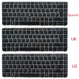 Teclados novos teclados de retroilumos e UK/Espanhol para o HP Elitebook 840 G3 745 G3 745 G4 840 G4 848 G4 Com Mouse Pointing Stick