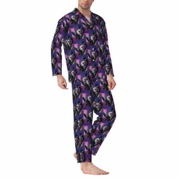 Pajamas Man Hit Mekey Sleep -Sleep Wear Funny Animal Print 2 قطعان جمالية مجموعات Pajama