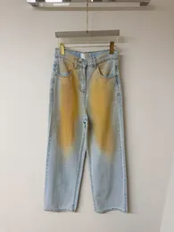 Jeans da donna firmati gambe divise jeans capri stretti pantaloni lunghi gamba dritta abbigliamento da donna street style colorante spray contrasto di colore