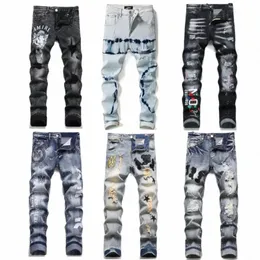 Jeans skinny elasticizzati strappati da uomo all'ingrosso Hombre Hip Hop Jeans Amirys da uomo firmati H96C #