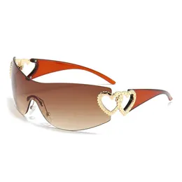 sunglasses for women Brand luxury mens designer sunglasses Heart to Heart One-piece mirro Sunglasses Rimless Sun protection goggles fashion Y2K Glasses 3541 tawny