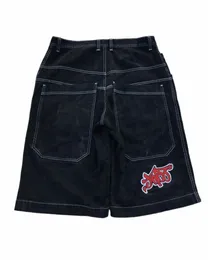 American Vintage Black Denim Shorts 남자 90 년대 트렌드 문화 로고 프린트 스트레이트 느슨한 5 바지 거리 힙합 랩 의류 f9pm#