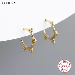 Stud Earrings CCFJOYAS 925 Sterling Silver C-type For Women European And American Gold Wave Point Fine Jewelry