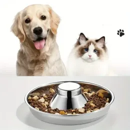 Matande antitip rostfritt stål katt mat maträtt botten stopp mat skål kreativ rostsäker hund matredskap husdjur matar husdjursmaterial