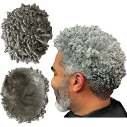 캄보디아 처녀 인간 머리 조각 15mm 컬 1B80 회색 흰색 인간 머리 매듭 PU TOUPEES 8x10 늙은 흑인 남성을위한 얇은 피부 유닛