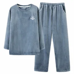 Flannel Pajamas Men Winter Pajamas set lg Sleeve厚い暖かい男性Pijama Hombre Coral Fleece Pajama Homme Sleepwear S4C7＃