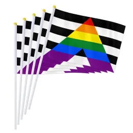 Accessories PTEROSAUR 14x21cm Straight Ally Pride Hand Flag, LGBT Straight Alliance Rainbow Hand Waving Small Flag LGBTQ Party Decor Gifts