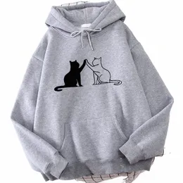 men Solid Color Hoodie Spring Autumn Fi Pullover Cute Carto Clap Cat Print Clothing Women Casual Hooded Streetwear c7dj#