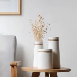 Films Modern Minimalist Flower Vase White Ceramic Matte Vase with Hemp Rope for Dried Flower Centerpiece Crafts Home Table Decoration