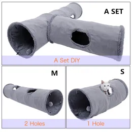Toys Collapsible Cat Tunnel Crinka Kitten Play Tube för stora katter Dogs Bunnies med Ball Fun Cat Toys 2 Suede Peep Hole Pet Toys