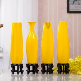 Vasi 30CM Vaso di ceramica giallo Europa di lusso Decorazioni per la casa Vaso di fiori decorativo in porcellana dal design creativo per la decorazione di nozze