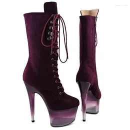 Dance Shoes LAIJIANJINXIA 17CM/7inches Suede Upper Pole High Heel Platform Sexy Nightclub Women's Modern Ankle Boots 030