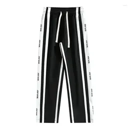 Herrbyxor Spring Autumn Striped Letter Löst fickor Kontrast Elastisk hög midja bred ben Casual Sports Trousers Office Lady Lady