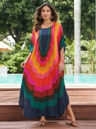 Lorylei colorido feminino kaftan vestido longo para 2024 verão causal em torno do pescoço manga batwing outfit moo vestidos q1632 240322