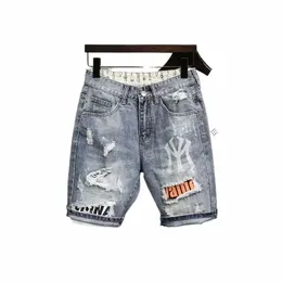 Sommer Harajuku Fi Cowboy Herren Blue Jeans Shorts Koreanische Luxus Kleidung Stil Cargo Hip-Hop Denim Kurze Hosen Jeans Shorts f1vh #