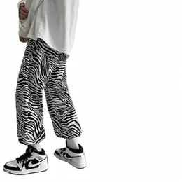 impressão completa padrão zebra calças casuais primavera e outono dos homens novo estilo coreano solto calças de nove pontos calças casuais hip hop V1vP #