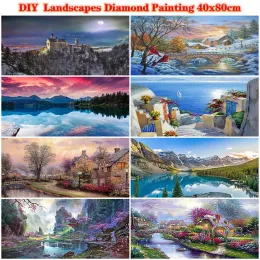 Stitch 5d DIY Seaside Snow Lakes Dalles Landscapes Diamond Målning Full Round Diamond Mosaic Kits Embroidery Home Decoration Crafts