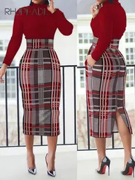 Autnmn Winter Women Bodycon Long Dress Sleeve Oneck Print Elegant Slim Penclil 2023 Casual Office Lady Midi Kleider 240315