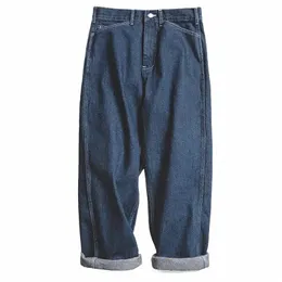 Maden breda benbyxor 11,5 oz mörkblå jeans stora byxor för män storlek 28 till 36 baggy jeans lösa raka byxor arbetskläder d7ud#