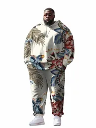 zooy L-9XL Men's Plus Size Persality Fun Floral Hip Hop Color Block Graffiti Hoodie Sweatpants Set ... 23VK#