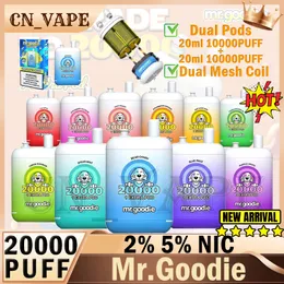 Original Mr.Goodie 20000 Puffs Disposable Electronic Cigarette 20k Dual Pods Dual Mesh Vape Pen 40ml 650mAh Rechargeable Coil 2W puff 12 Flavors 2% 5% 9000 12000 tornado