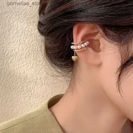 Ear Cuff Ear Cuff Elviragirl 1 peça de brincos com clipe de coração de pérola de zircão para mulheres com brincos de corrente geométrica multicamadas punhos acessórios de joias da moda presente