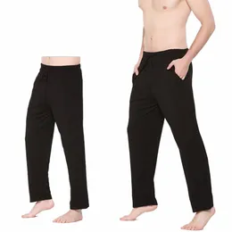 Ultra Soft Breattable 95% Bambu Fiber Pants Men Summer Black Comfort Elastic Midje Drawstring Sportbyxor för Home Casual 67sq#