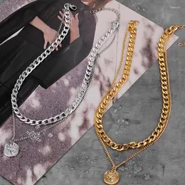 Correntes Vintage Multilayer Coin Chain Gargantilha Colar para Mulheres Cor de Ouro Prata Moda Retrato Chunky Colares Jóias