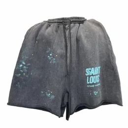 Saint LOUIS Roupas Handmade Ink Spray Estilo Retro Loop Tecido Verão Homens e Mulheres Shorts Casuais W Preto de Alta Qualidade E2Lj #