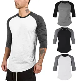Hirigin marka harajuku jogger 3/4 rękawie Tshirt męskie baseball raglan koszulka koszulka T-shirty załogi szyi gładkie topy streetwear 240313