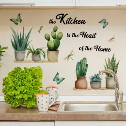 Klistermärken 30*90 cm engelska kök grön växt kruka tecknad vägg klistermärke backwall kök vardagsrum sovrum studie dekorativ vägg klistermärke