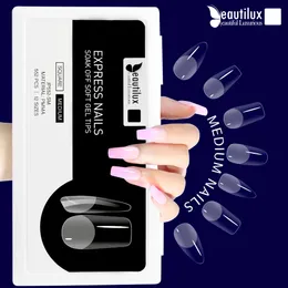 أظافر Beautilux Express تنقع من نصائح هلام ناعمة لا تشوبها شائبة على Press on Diy Nail Art Nails Fake Cover Cover Full American Capsules 552pcs 240318